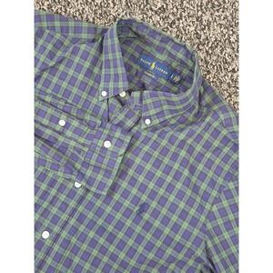 Ralph Lauren Classic Fit‎ Button Down Mens Large Blue Plaid Long Sleeve